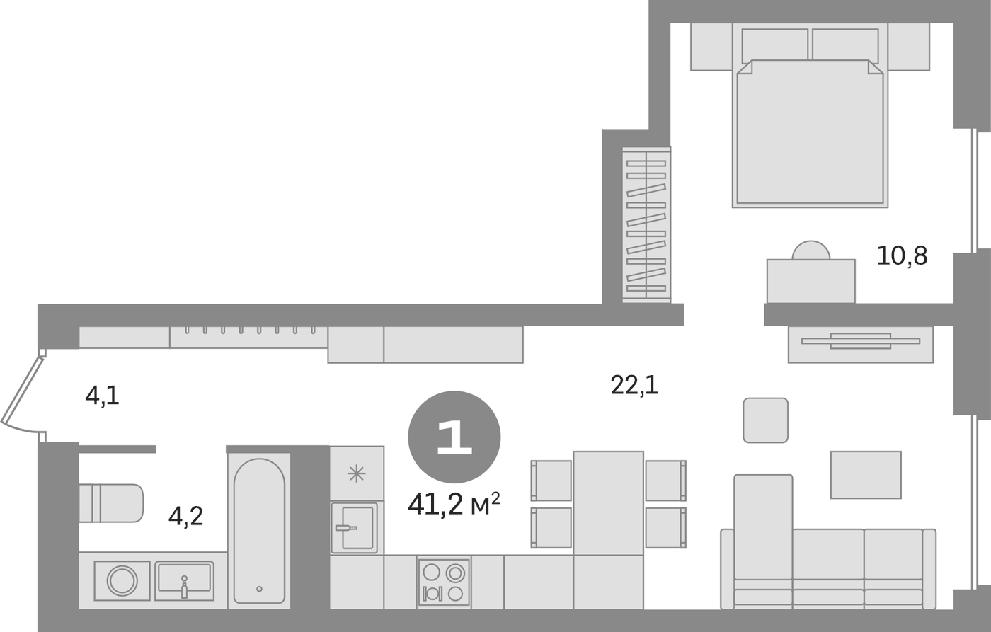 Планировка 2Е-к, 41,2 м² в ЖК Северный квартал